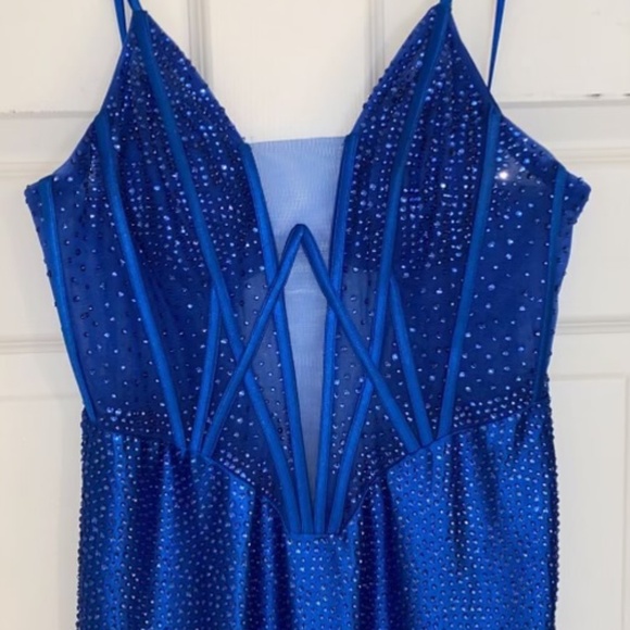Ladivine CDS419- Illusion Corset Long Prom Dress in Royal Blue - Picture 5 of 8